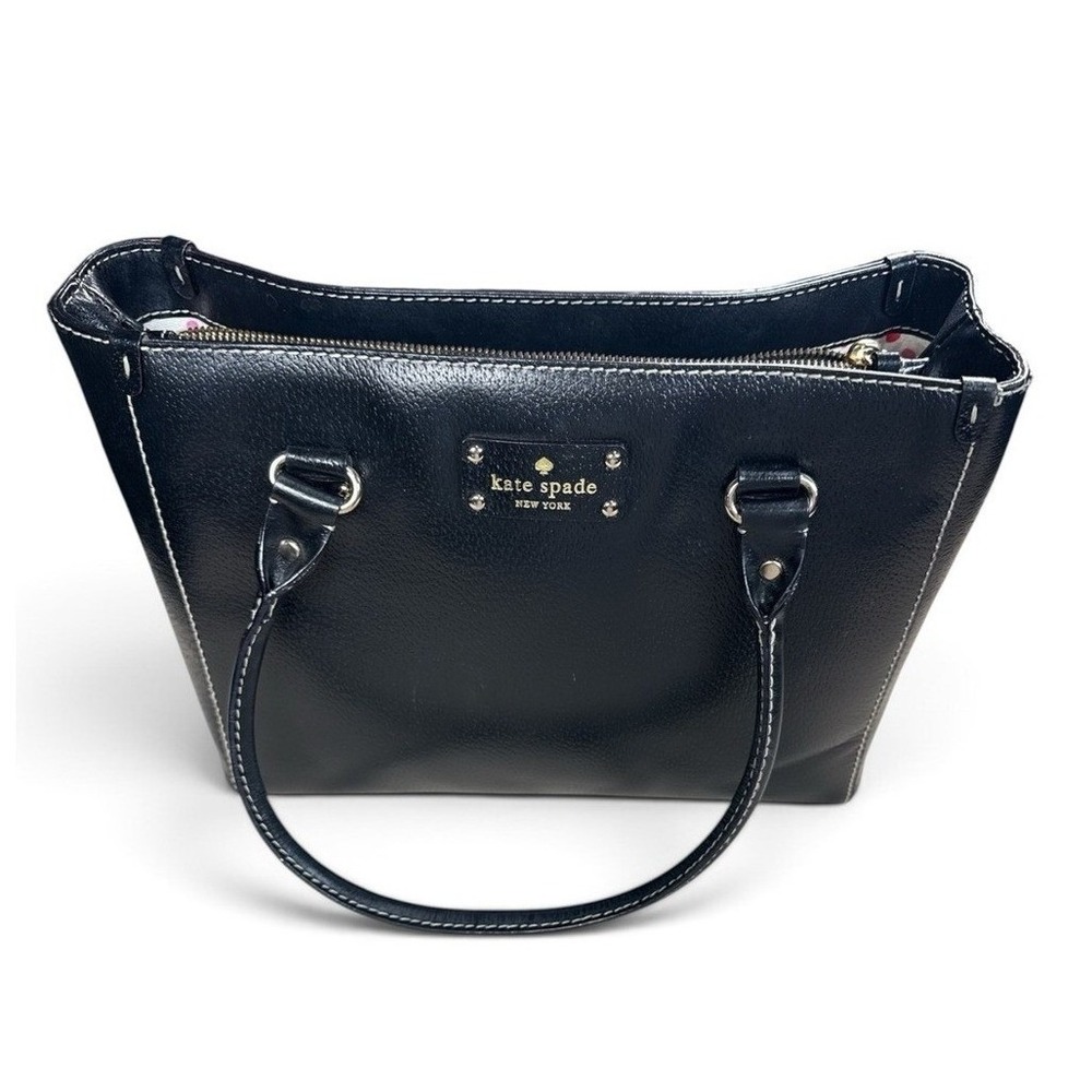 Kate Spade New York Black Pebbled Leather Tote Bag Dot Lining Wellesley Quinn